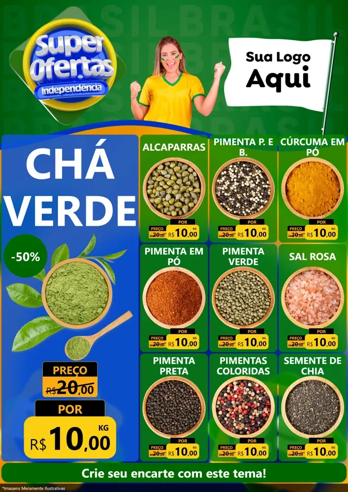 Modelo de Encarte para Encarte A4 Vertical com o tema Super Ofertas de Independência para Produtos Naturais