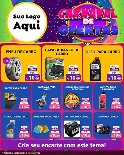 Modelo de Rede Social para Feed Instagram com o tema Carnaval de Ofertas para Auto peças