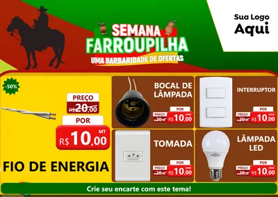 Modelo de Encarte para Encarte A4 Horizontal com o tema Semana Farroupilha - Uma Barbaridade de Ofertas para Materiais Elétricos