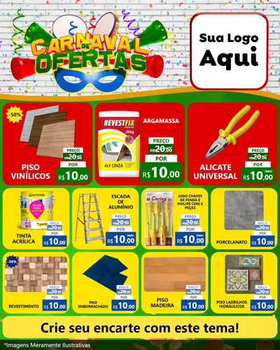 Modelo de Rede Social para Feed Instagram com o tema Carnaval de Ofertas para Material para Construção
