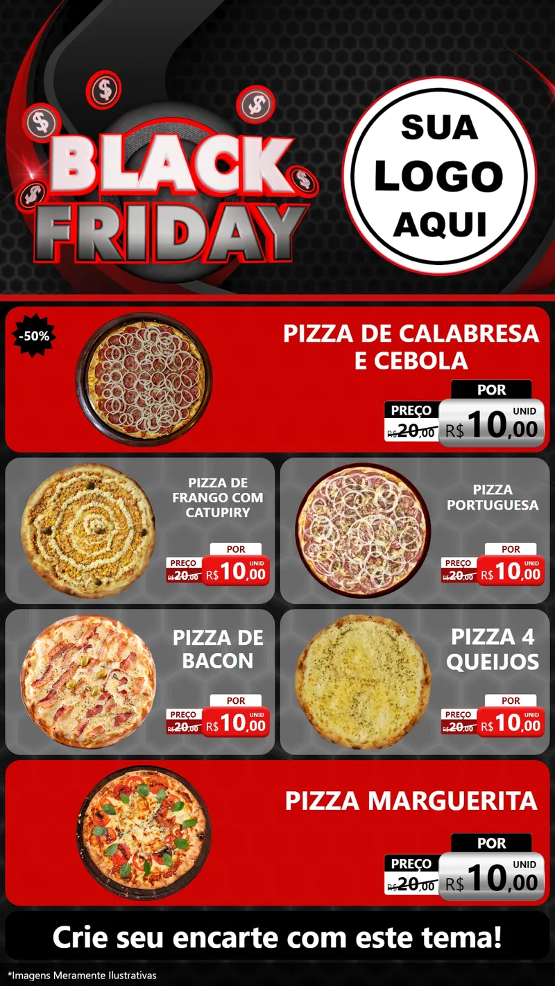 Modelo de TV para TV Vertical com o tema Black Friday para Pizzaria