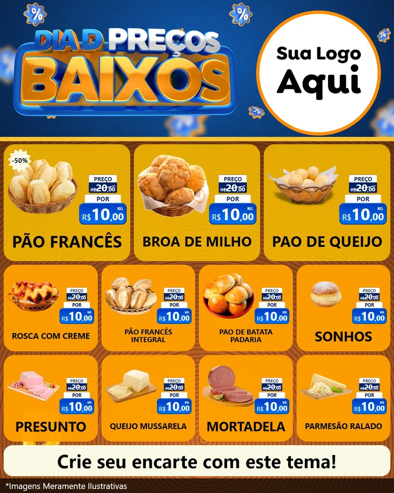 Modelo de Rede Social para Feed Instagram com o tema Dia D Preço Baixo para Padaria