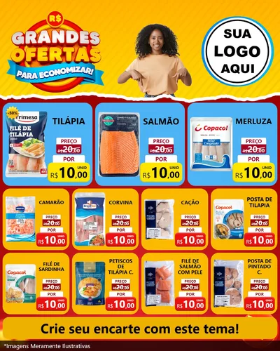 Modelo de Rede Social para Feed Instagram com o tema Grandes Ofertas Para Economizar! para Peixaria