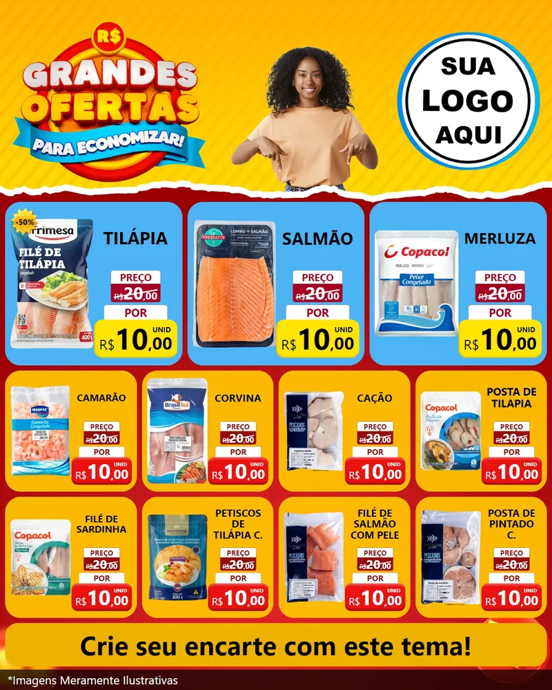 Modelo de Rede Social para Feed Instagram com o tema Grandes Ofertas Para Economizar! para Peixaria