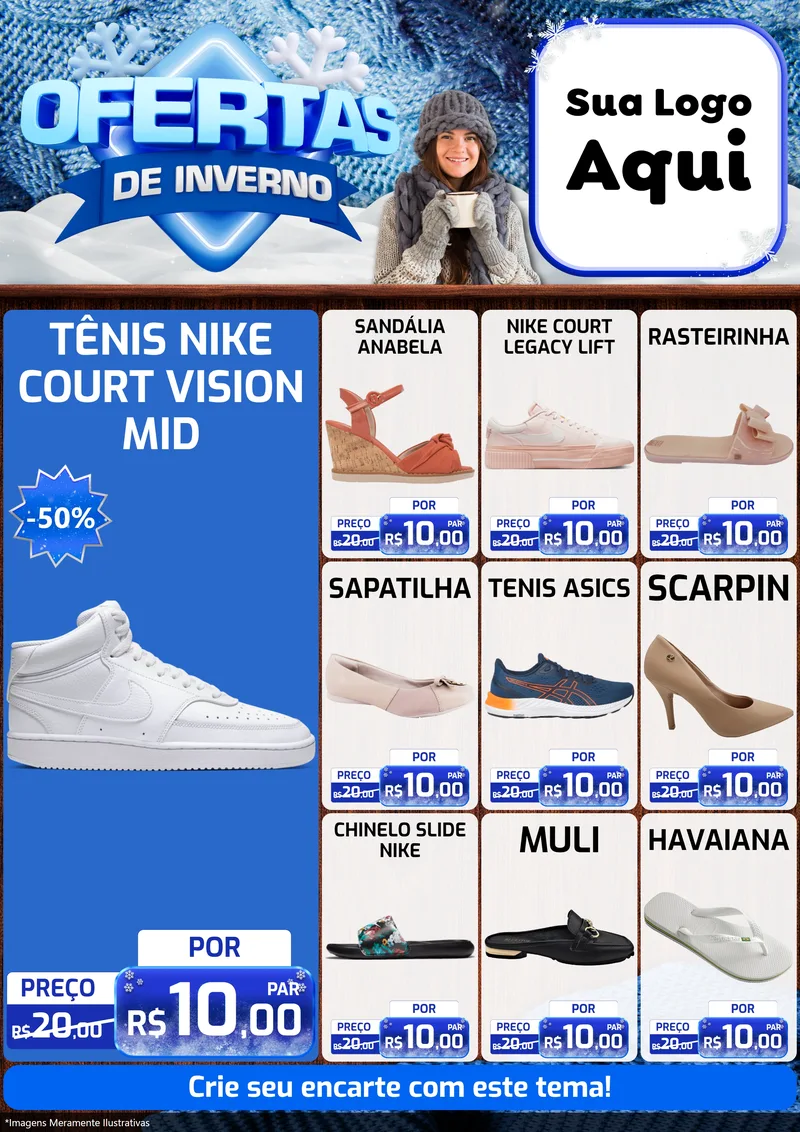 Modelo de Encarte para Encarte A4 Vertical com o tema Ofertas de Inverno para Calçados