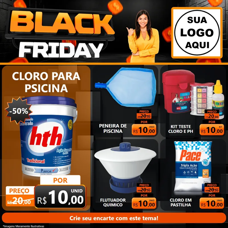 Modelo de Rede Social para Feed Facebook com o tema Black Friday para Produtos para Piscina