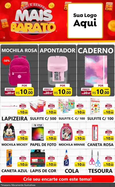 Modelo de Encarte para Encarte Grande com o tema Mais Barato para Papelaria