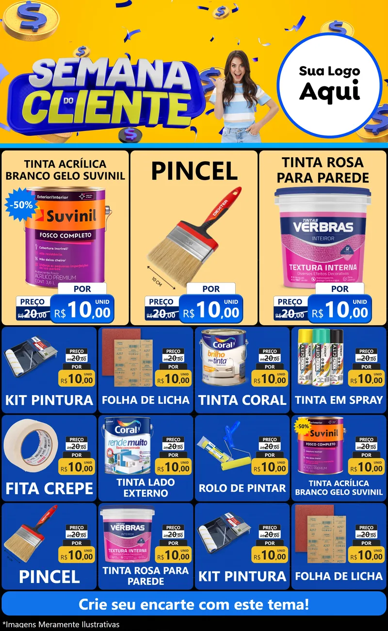 Modelo de Encarte para Encarte Grande com o tema Semana do Cliente para Tintas e Ferramentas