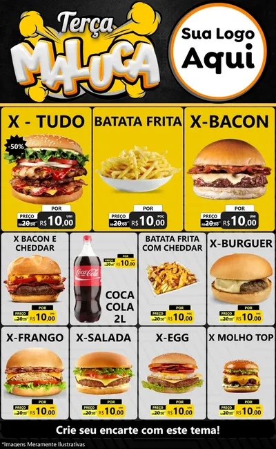 Modelo de Encarte para Encarte Grande com o tema Terça Maluca para Hamburgueria