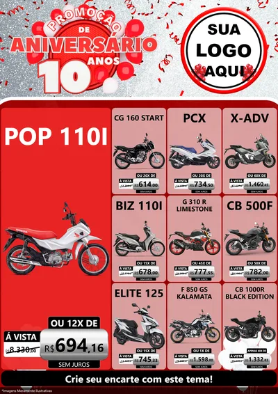 Modelo de Encarte para Encarte A4 Vertical com o tema Promoção de Aniversário - 10 Anos para Concessionaria de Motos