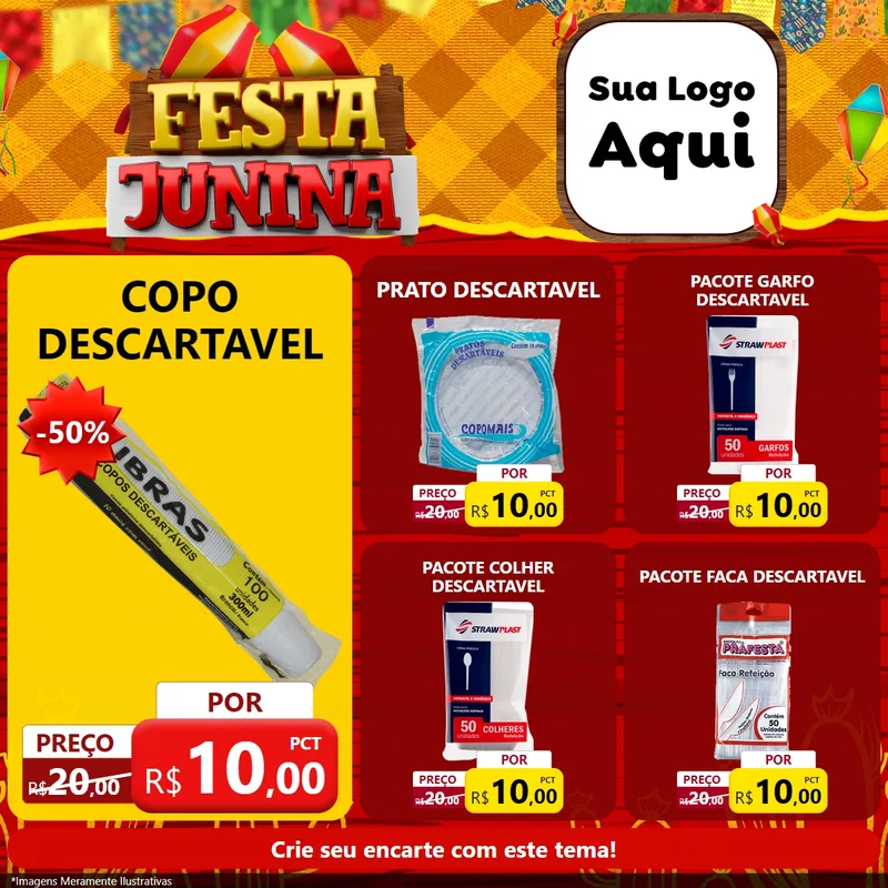 Modelo de Rede Social para Feed Facebook com o tema Festa Junina para Embalagens