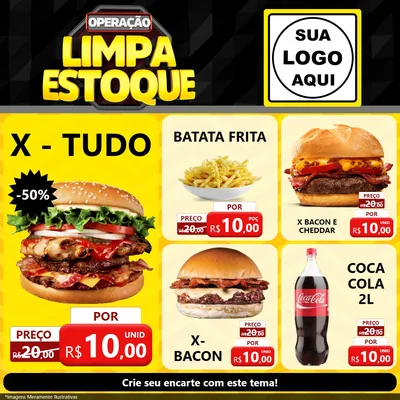 Modelo de Rede Social para Feed Facebook com o tema Operação Limpa Estoque para Hamburgueria