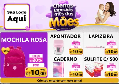 Modelo de Encarte para Encarte A4 Horizontal com o tema Ofertas Especiais - Mês das Mães para Papelaria