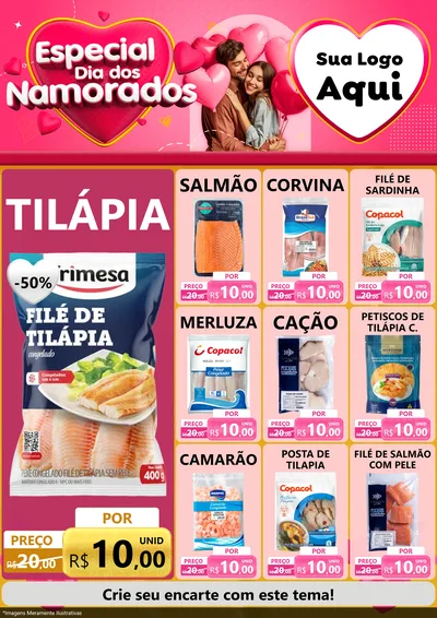 Modelo de Encarte para Encarte A4 Vertical com o tema Especial Dia dos Namorados para Peixaria