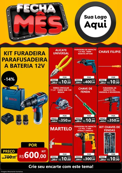 Modelo de Encarte para Encarte A4 Vertical com o tema Fecha Mês para Maquinas e Ferramentas
