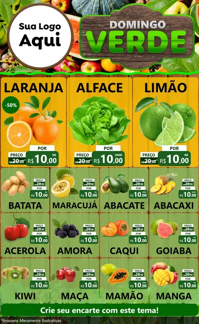 Modelo de Encarte para Encarte Grande com o tema Domingo Verde para Hortifrúti