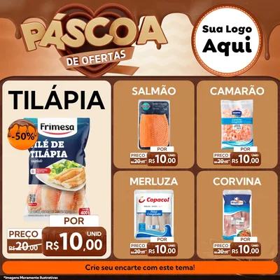 Modelo de Rede Social para Feed Facebook com o tema Páscoa de Ofertas para Peixaria