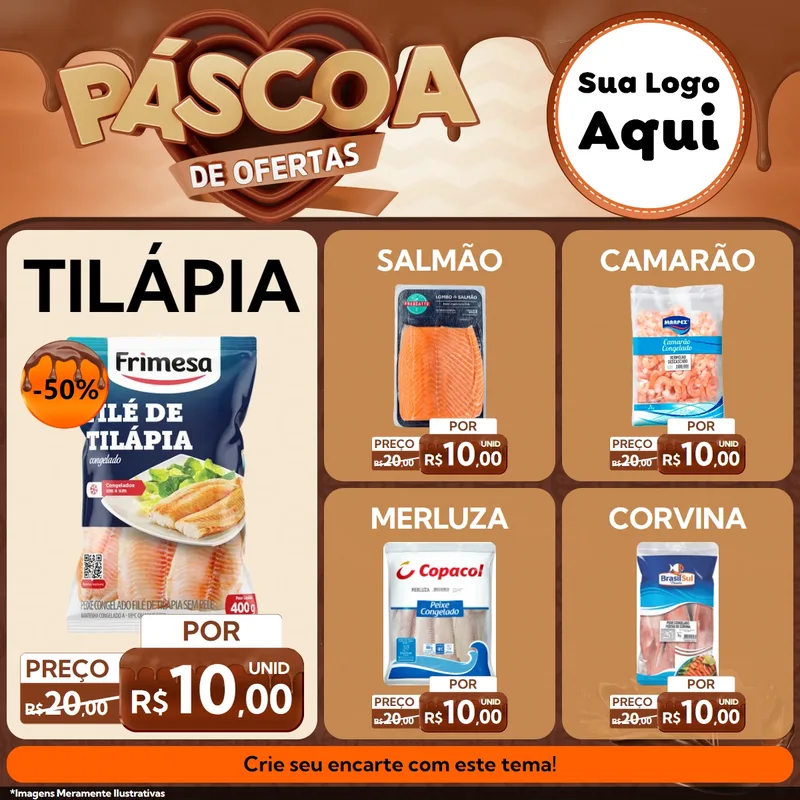 Modelo de Rede Social para Feed Facebook com o tema Páscoa de Ofertas para Peixaria