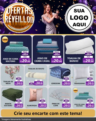Modelo de Rede Social para Feed Instagram com o tema Ofertas de Réveillon para Cama, Mesa e Banho