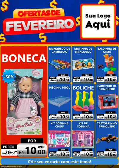 Modelo de Encarte para Encarte A4 Vertical com o tema Ofertas de Fevereiro para Brinquedos
