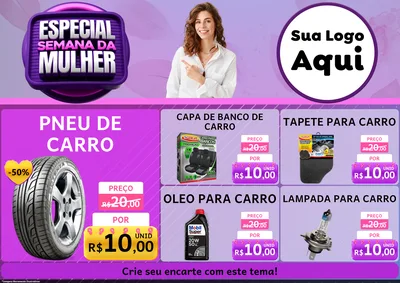 Modelo de Encarte para Encarte A4 Horizontal com o tema Especial Semana da Mulher para Auto peças