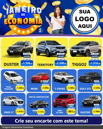 Modelo de Rede Social para Feed Instagram com o tema Janeiro da Economia para Concessionaria de Carros