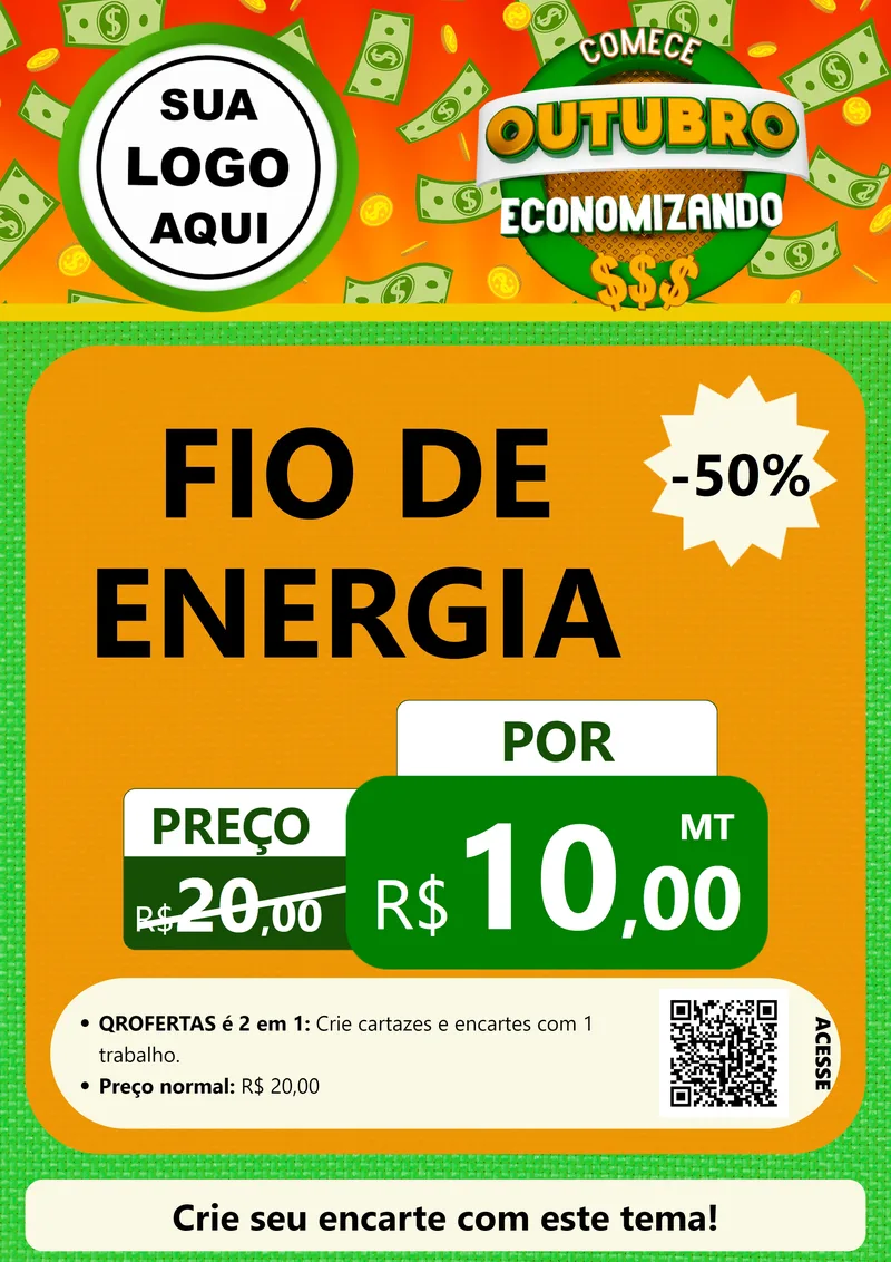 Modelo de Cartaz para Cartaz A4 Vertical com o tema Comece Outubro Economizando para Materiais Elétricos