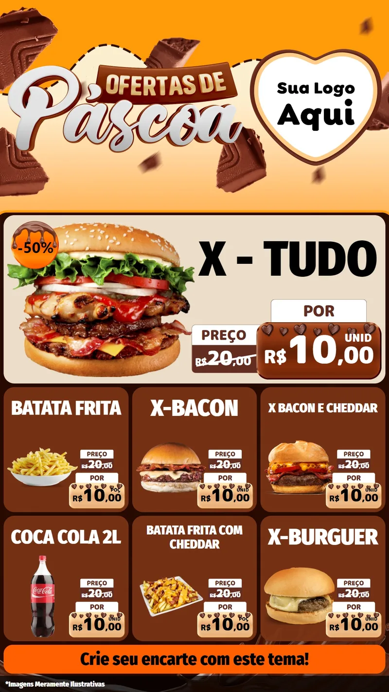 Modelo de Rede Social para Stories com o tema Ofertas de Páscoa para Hamburgueria