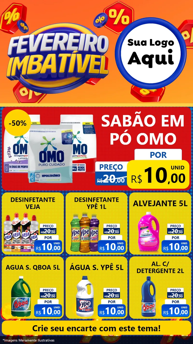 Modelo de Rede Social para Stories com o tema Fevereiro Imbatível para Produtos de Limpeza