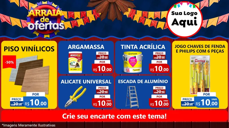 Modelo de TV para TV Horizontal com o tema Arraiá de Ofertas para Material para Construção