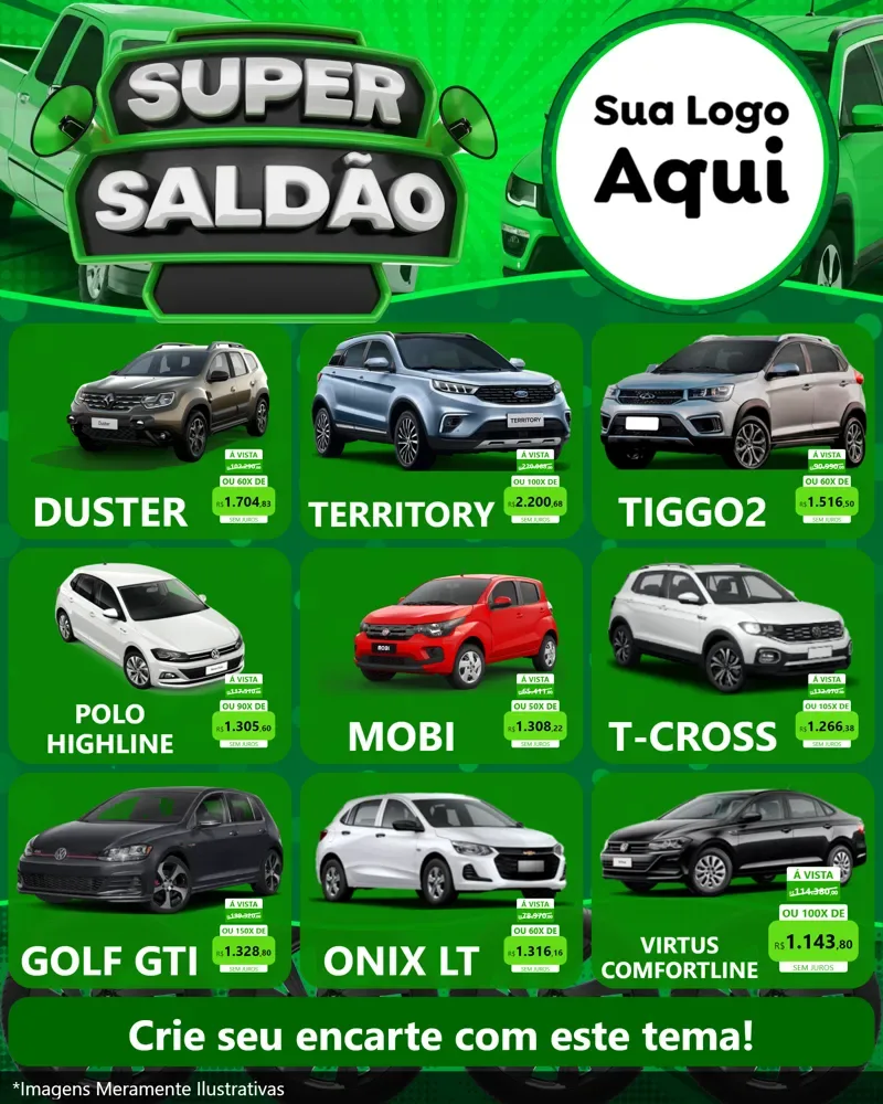 Modelo de Rede Social para Feed Instagram com o tema Super Saldão - Carros para Concessionaria de Carros