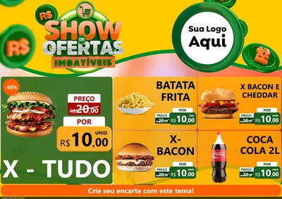 Modelo de Encarte para Encarte A4 Horizontal com o tema Show de Ofertas Imbatíveis para Hamburgueria