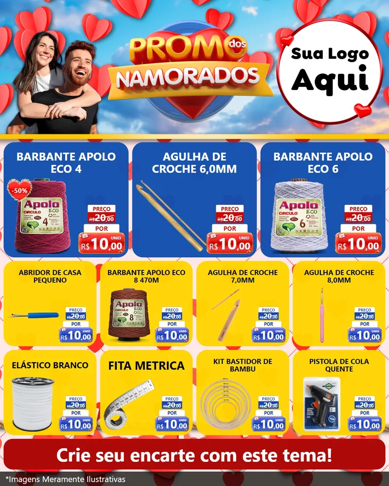 Modelo de Rede Social para Feed Instagram com o tema Promo dos Namorados para Armarinho e Aviamentos