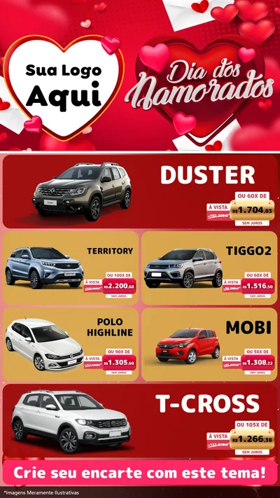 Modelo de TV para TV Vertical com o tema Dia Dos Namorados para Concessionaria de Carros