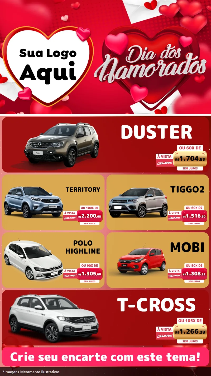 Modelo de TV para TV Vertical com o tema Dia Dos Namorados para Concessionaria de Carros