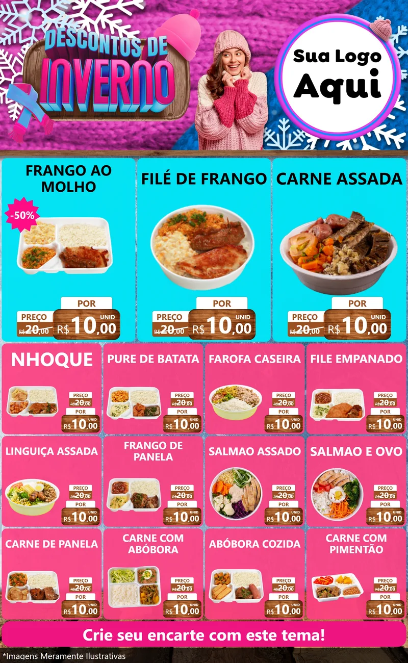 Modelo de Encarte para Encarte Grande com o tema Descontos de Inverno para Restaurante