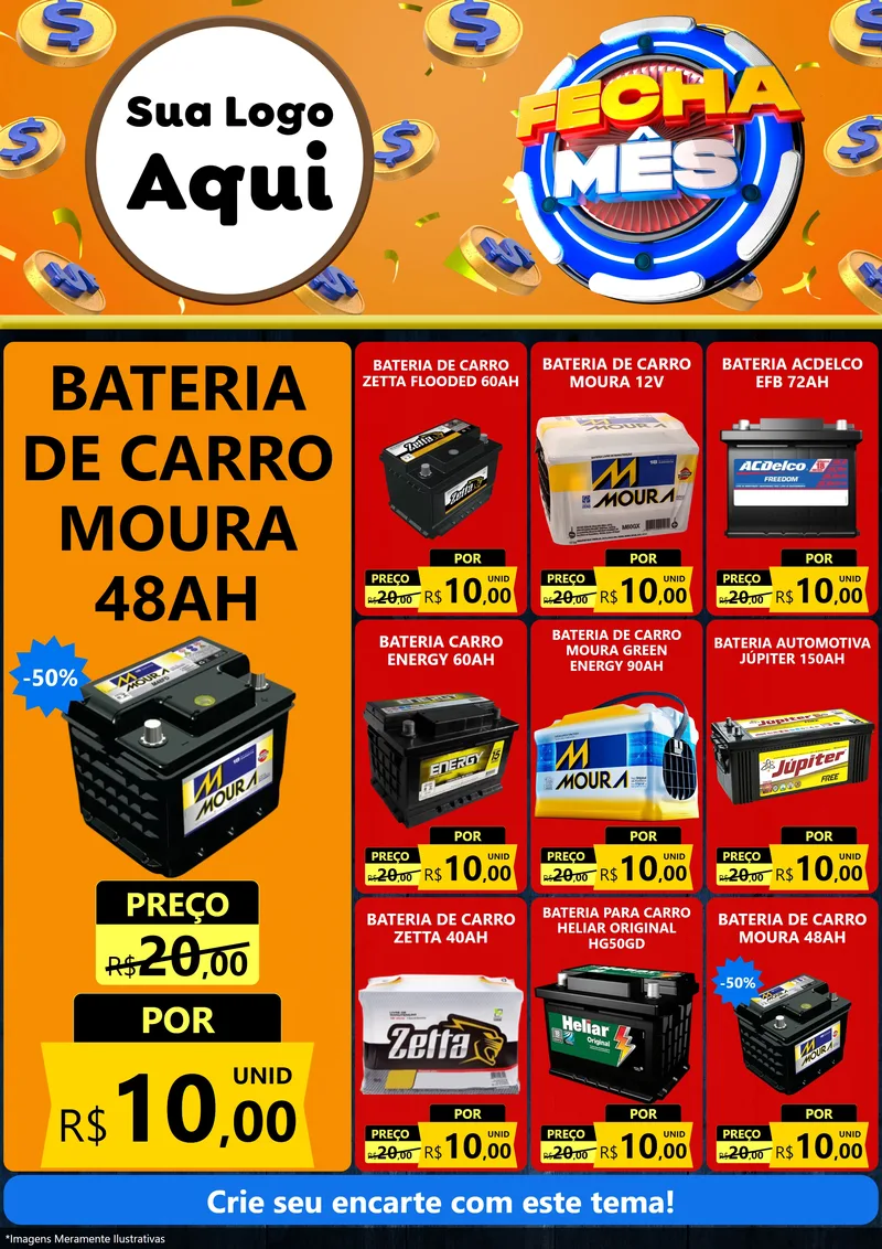 Modelo de Encarte para Encarte A4 Vertical com o tema Fecha Mês para Baterias Elétricas