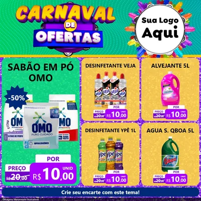 Modelo de Rede Social para Feed Facebook com o tema Carnaval de Ofertas para Produtos de Limpeza