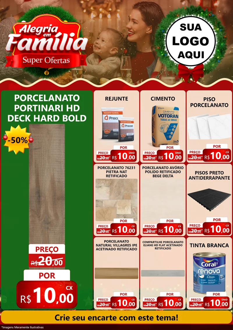 Modelo de Encarte para Encarte A4 Vertical com o tema Alegria Em Família - Super Ofertas para Pisos e revestimentos