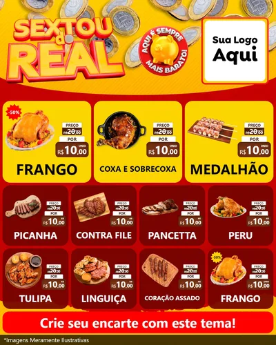 Modelo de Rede Social para Feed Instagram com o tema Sextou do Real para Assados