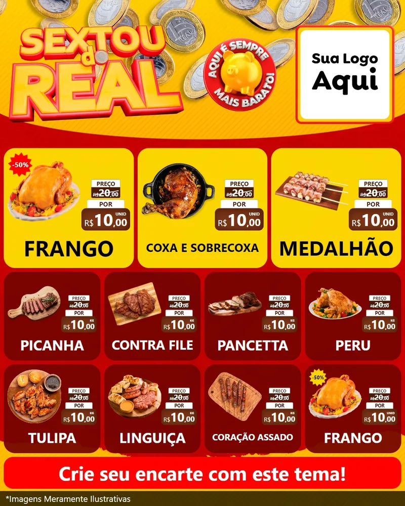 Modelo de Rede Social para Feed Instagram com o tema Sextou do Real para Assados