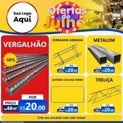 Modelo de Rede Social para Feed Facebook com o tema Ofertas de Julho para Ferragens
