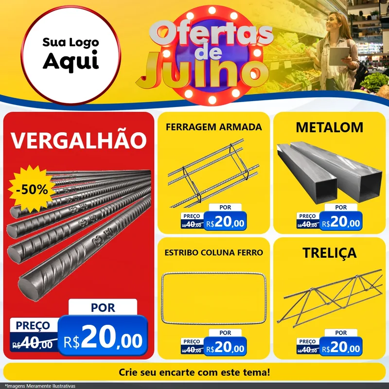 Modelo de Rede Social para Feed Facebook com o tema Ofertas de Julho para Ferragens