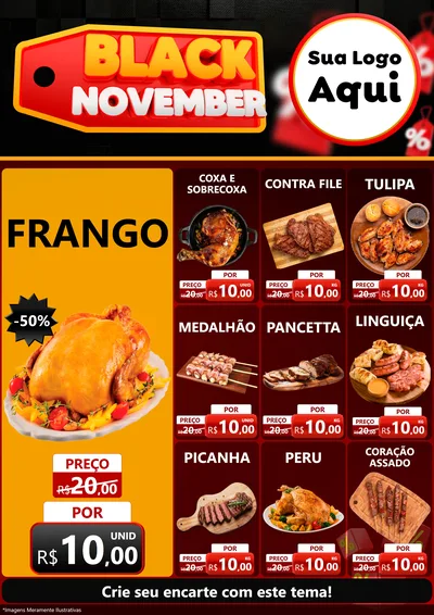 Modelo de Encarte para Encarte A4 Vertical com o tema Black November para Assados