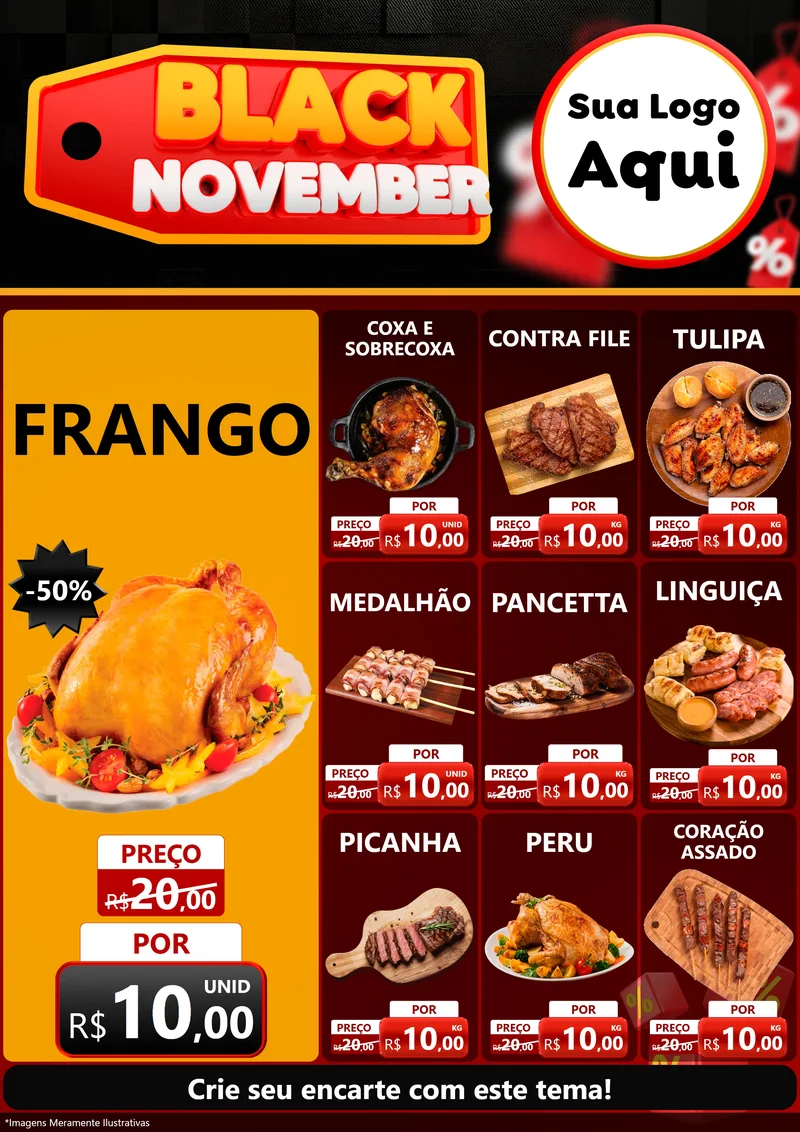 Modelo de Encarte para Encarte A4 Vertical com o tema Black November para Assados