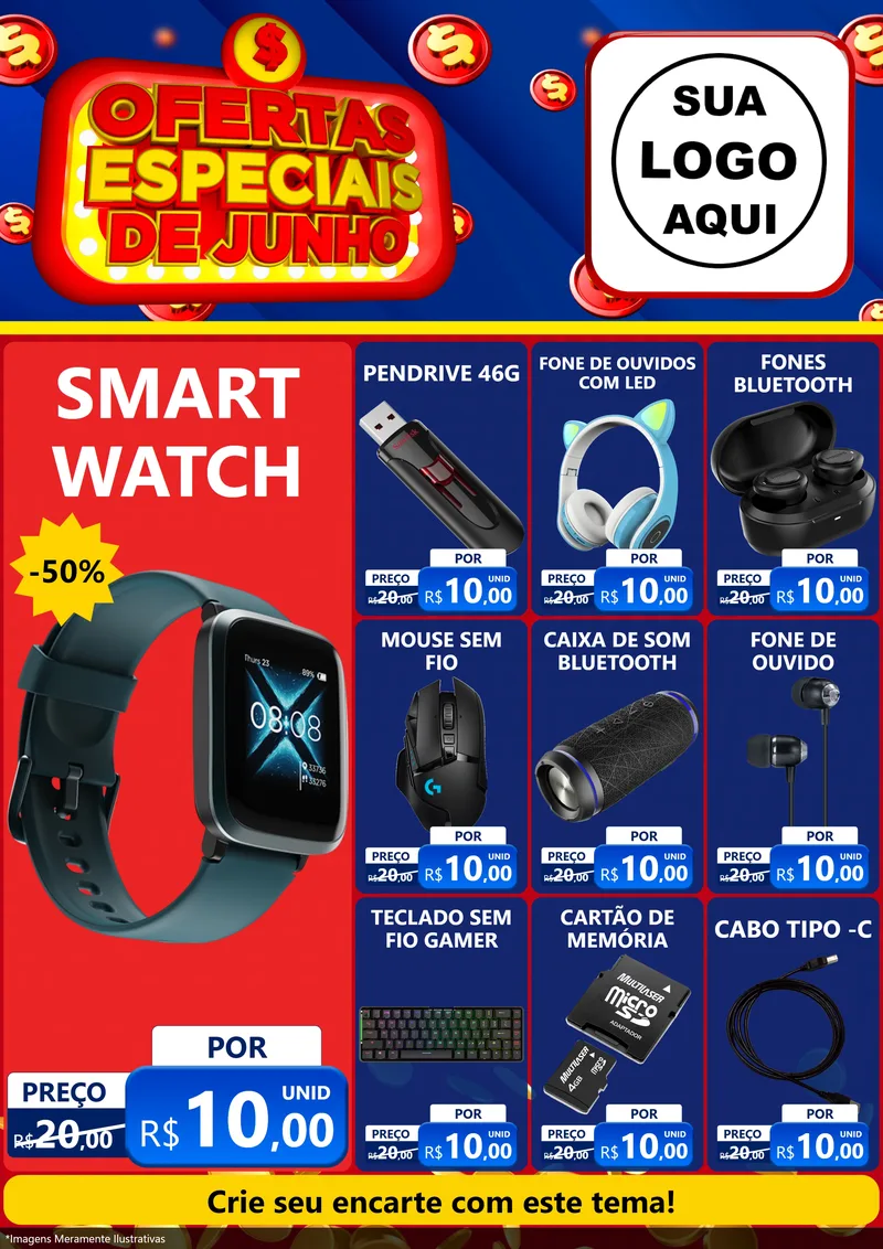 Modelo de Encarte para Encarte A4 Vertical com o tema Ofertas Especiais de Junho para Informática