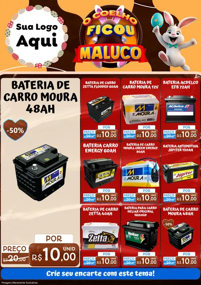 Modelo de Encarte para Encarte A4 Vertical com o tema O Coelho Ficou Maluco - Páscoa para Baterias Elétricas