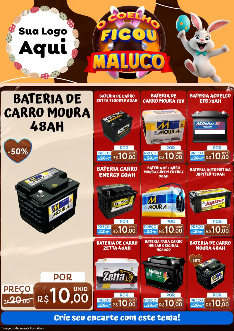 Modelo de Encarte para Encarte A4 Vertical com o tema O Coelho Ficou Maluco - Páscoa para Baterias Elétricas