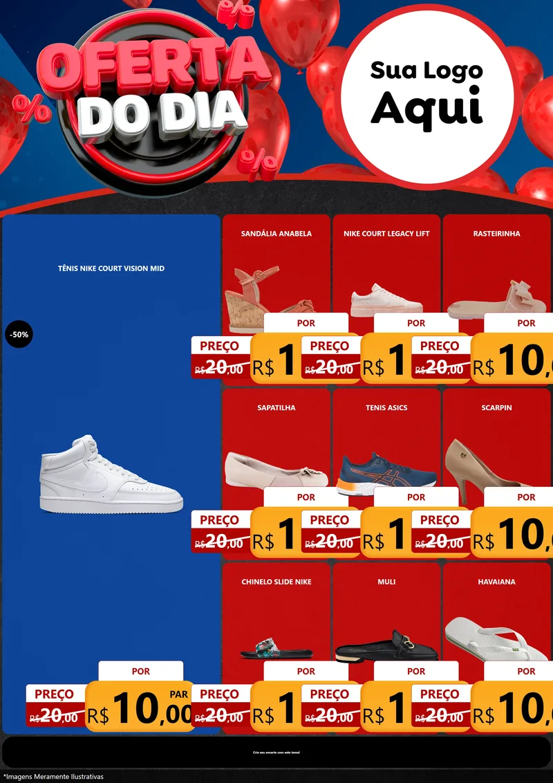 Modelo de Encarte para Encarte A4 Vertical com o tema Oferta do Dia para Calçados