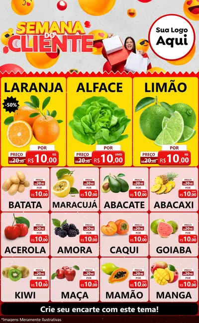 Modelo de Encarte para Encarte Grande com o tema Semana do Cliente para Hortifrúti
